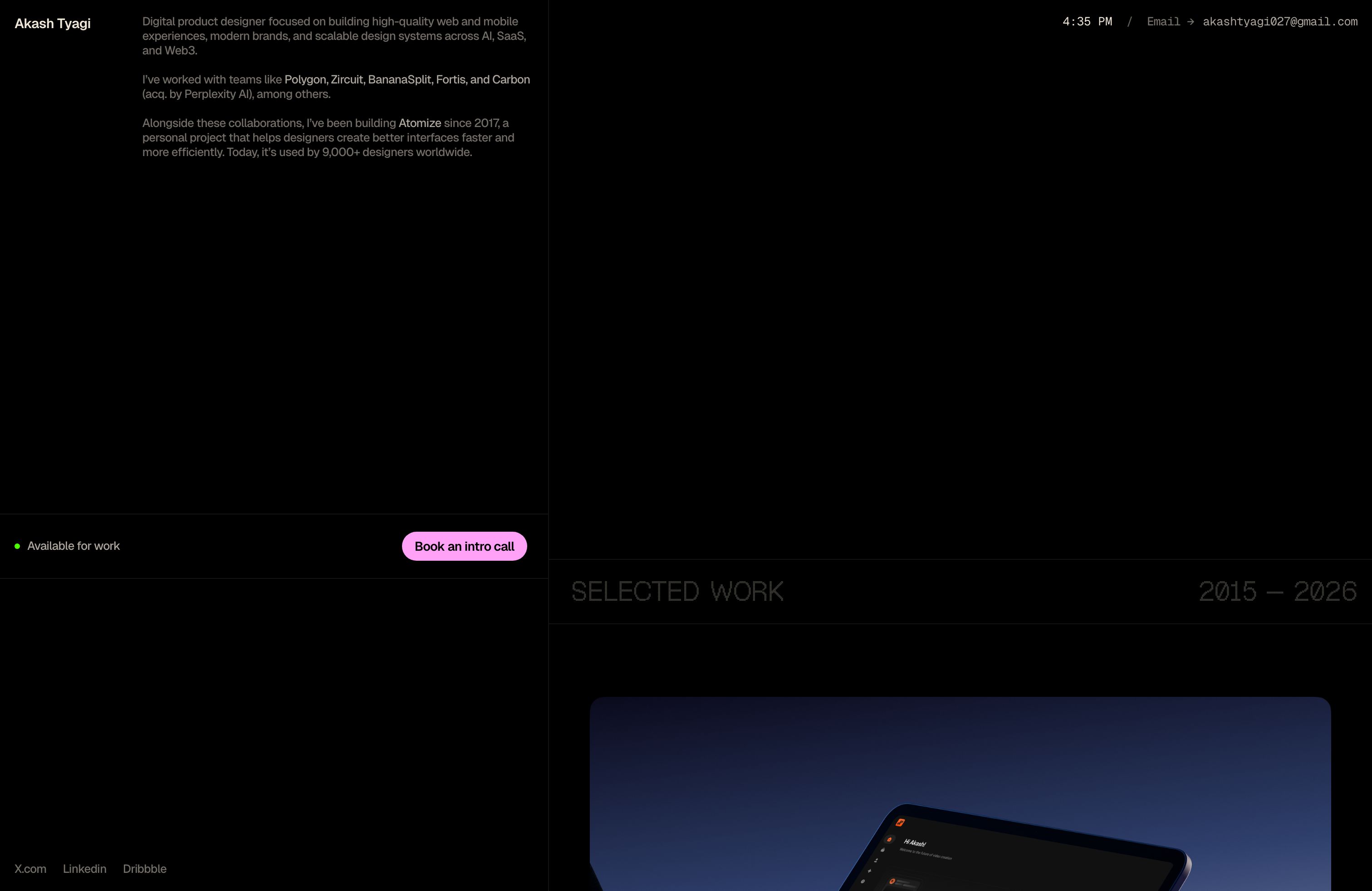 Screenshot of Akash Tyagi's portfolio