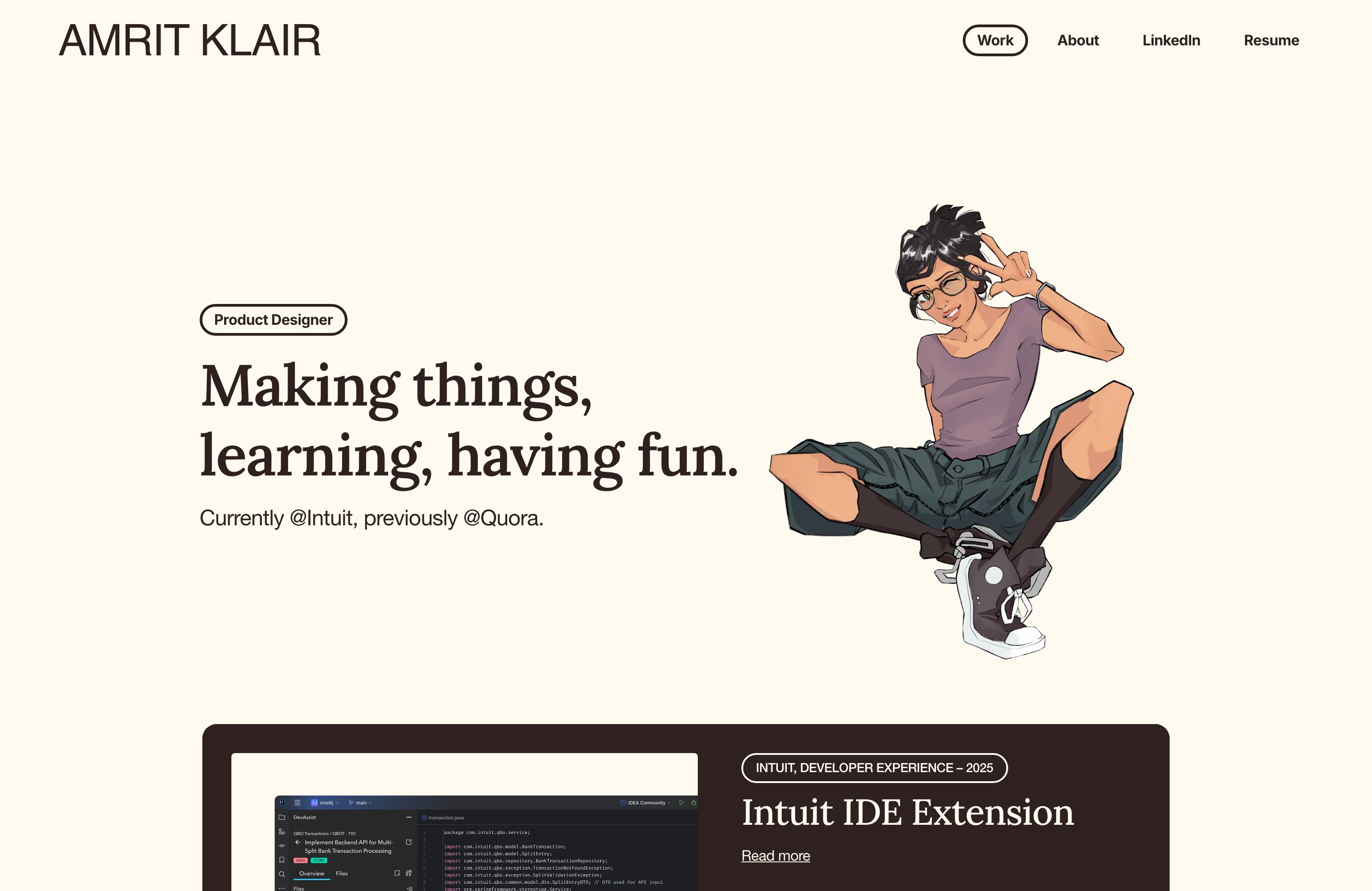 Screenshot of Amrit Klair's portfolio