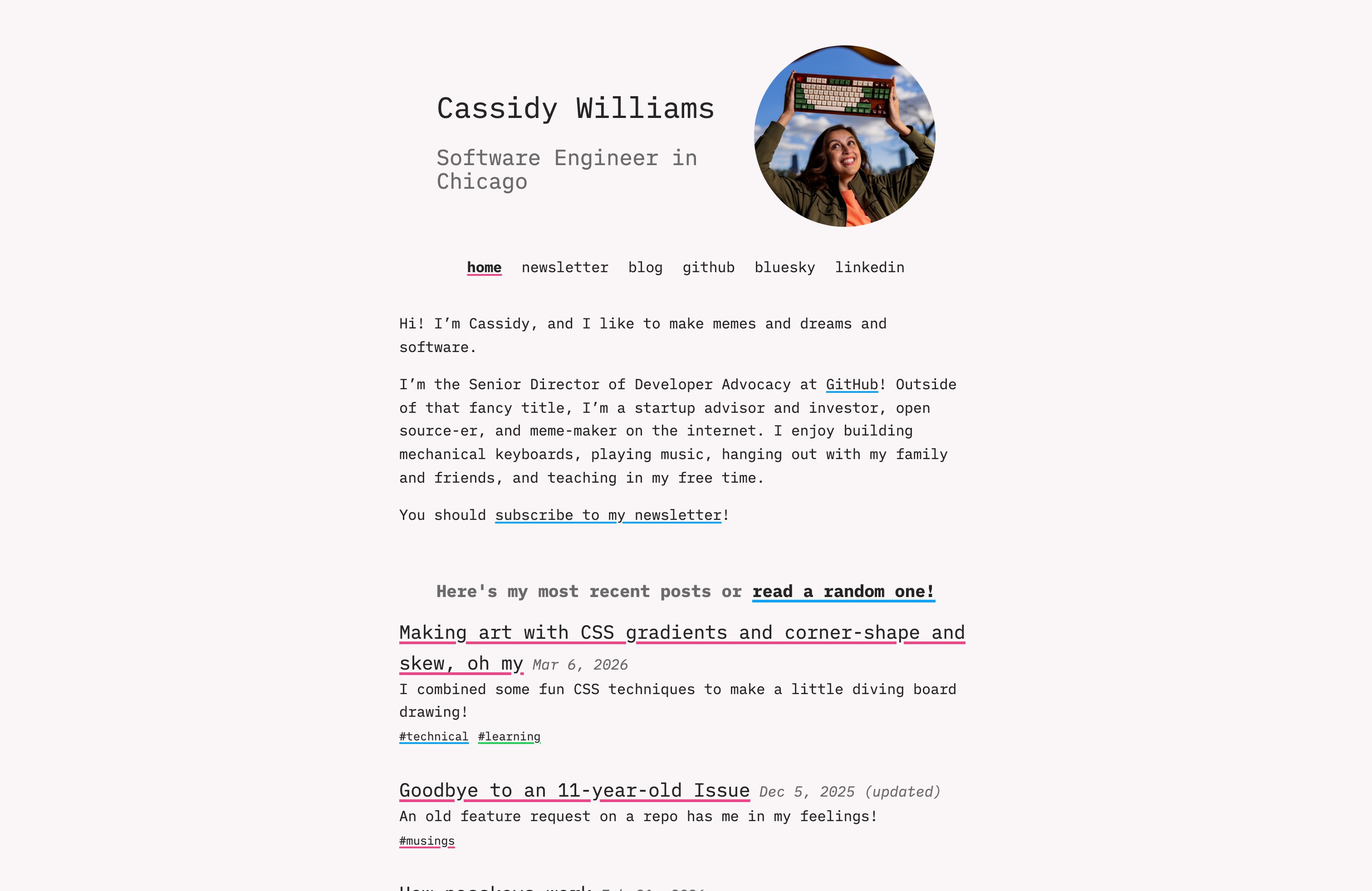 Screenshot of Cassidy Williams's portfolio