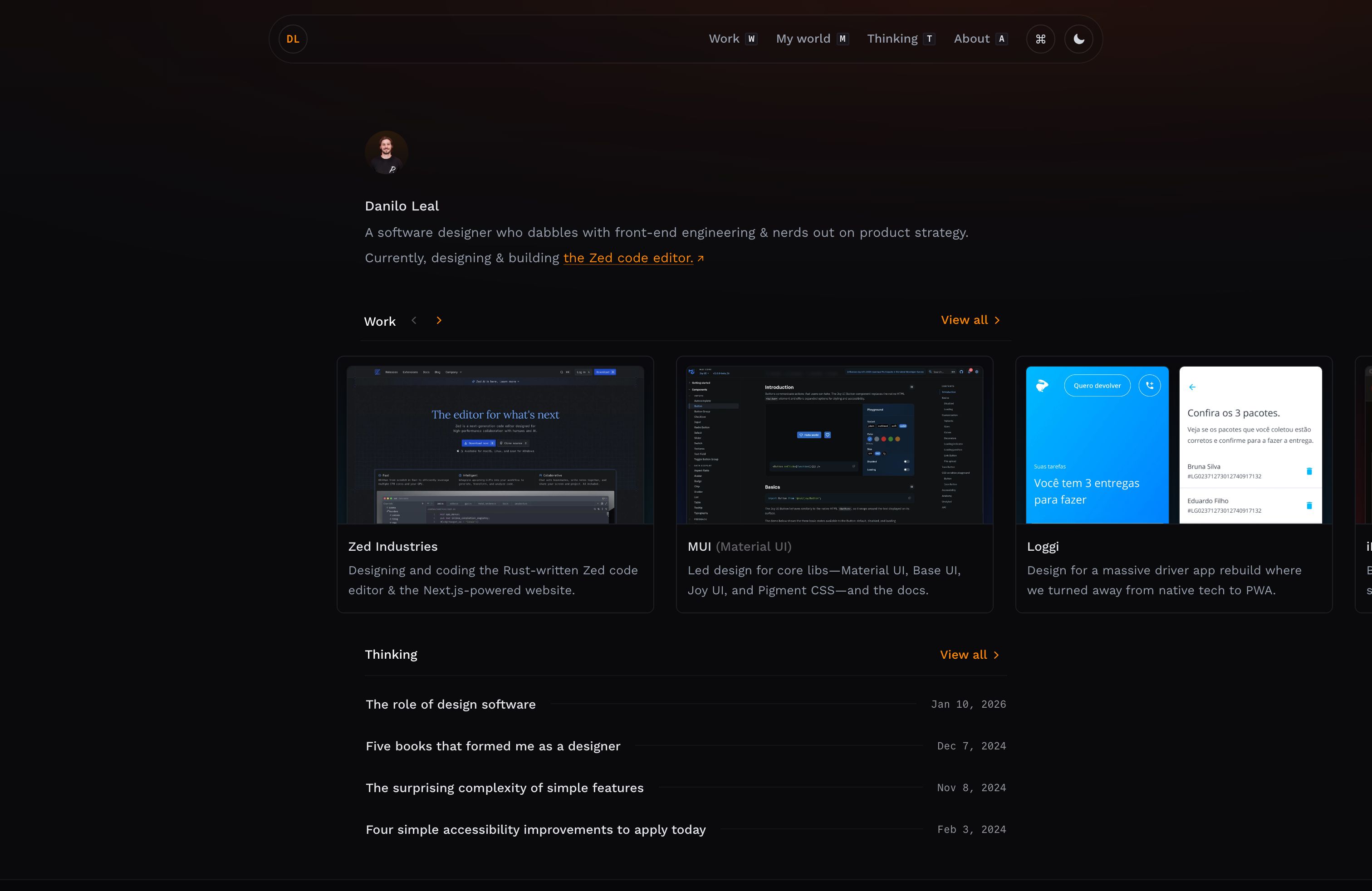 Screenshot of Danilo Leal's portfolio