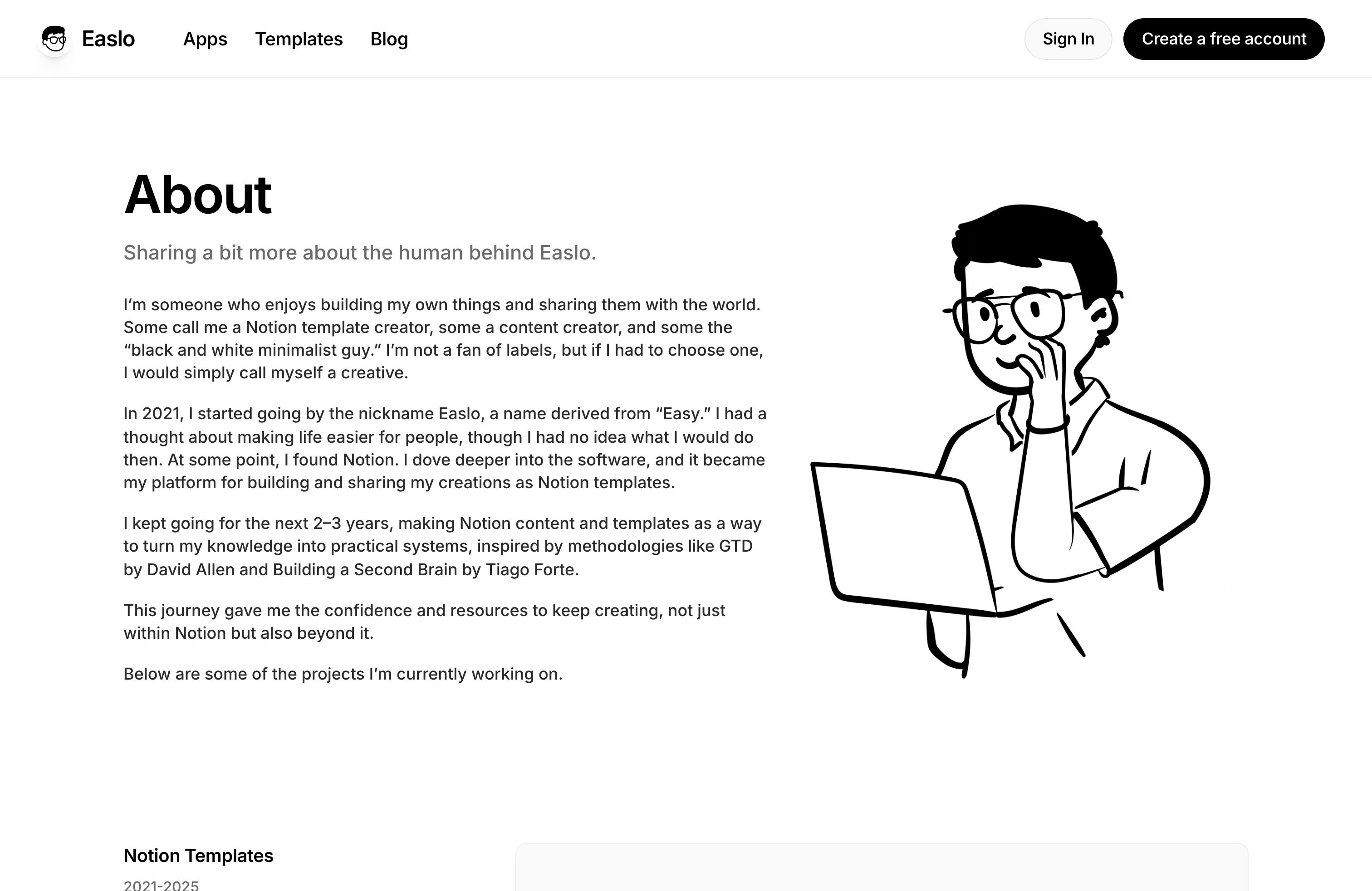 Screenshot of Easlo's portfolio