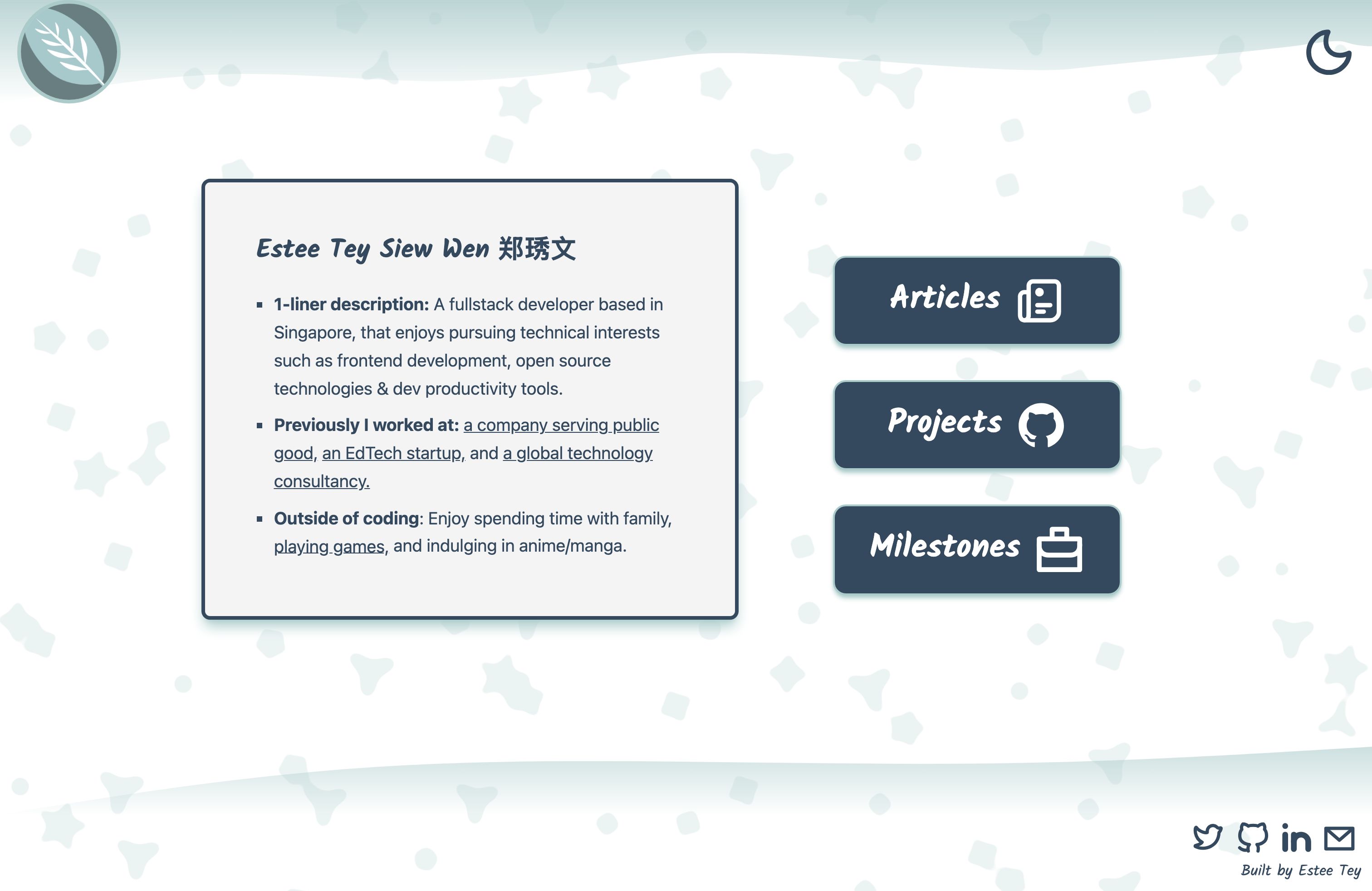 Screenshot of Estee Tey's portfolio