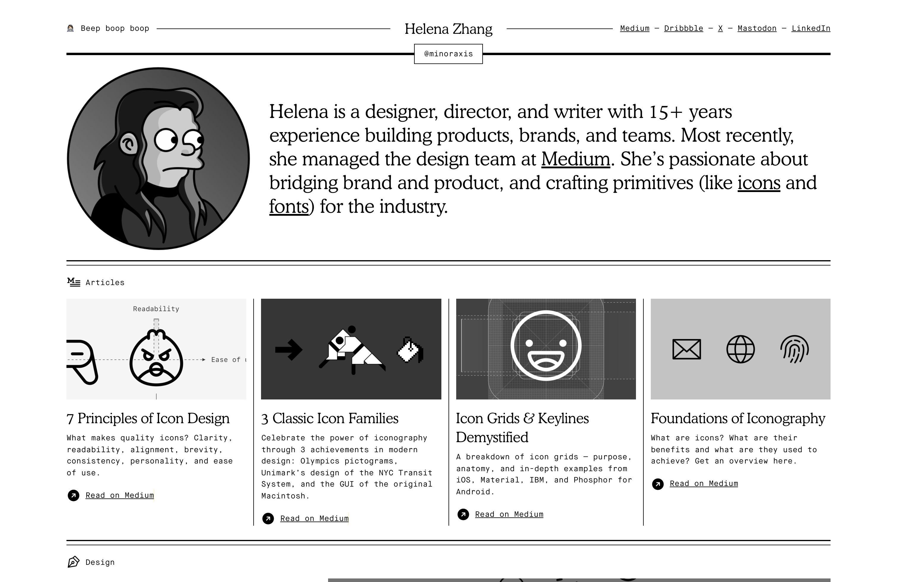 Screenshot of Helena Zhang's portfolio