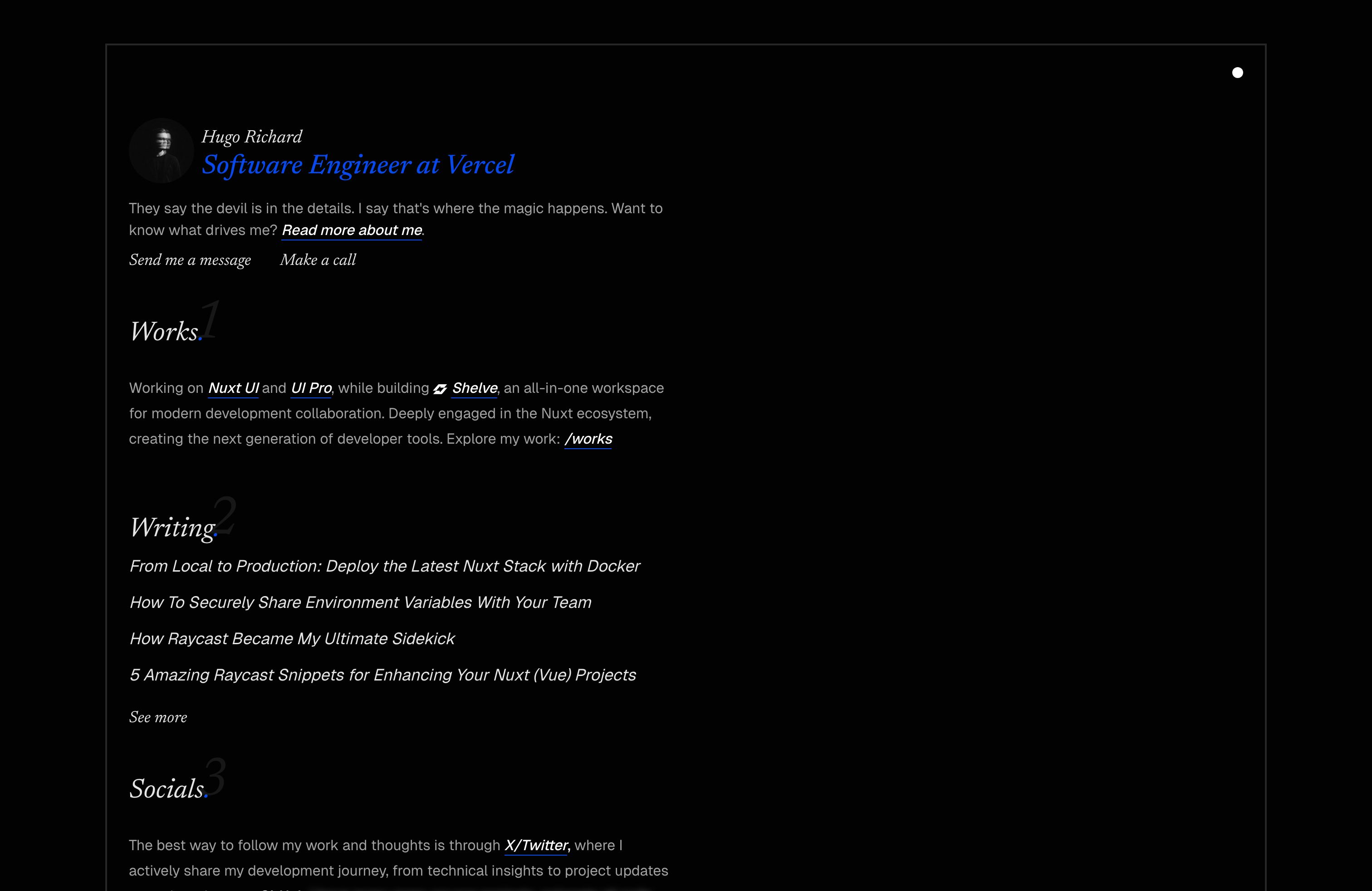 Screenshot of Hugo Richard's portfolio