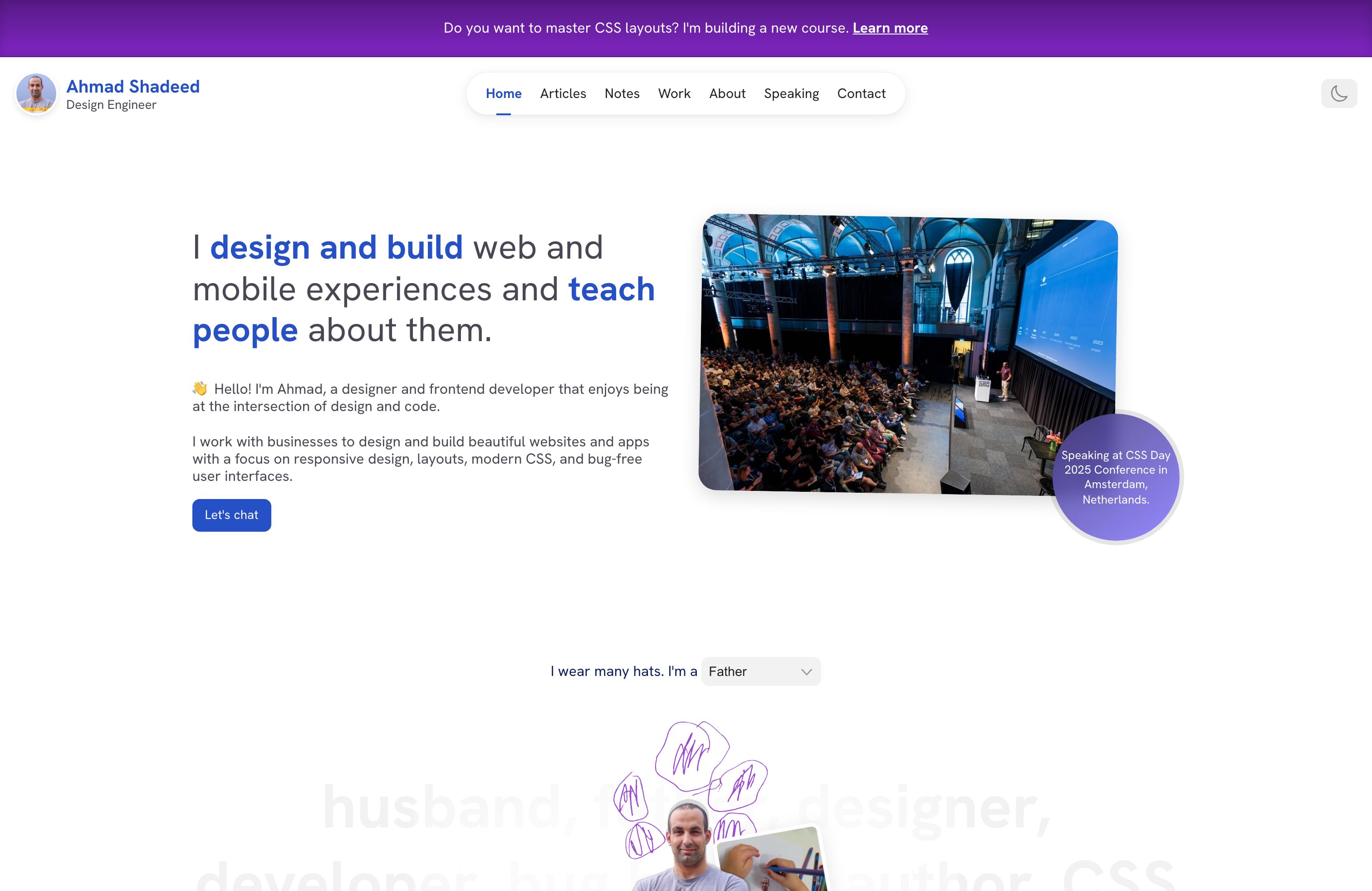 Screenshot of Ahmad Shadeed's portfolio