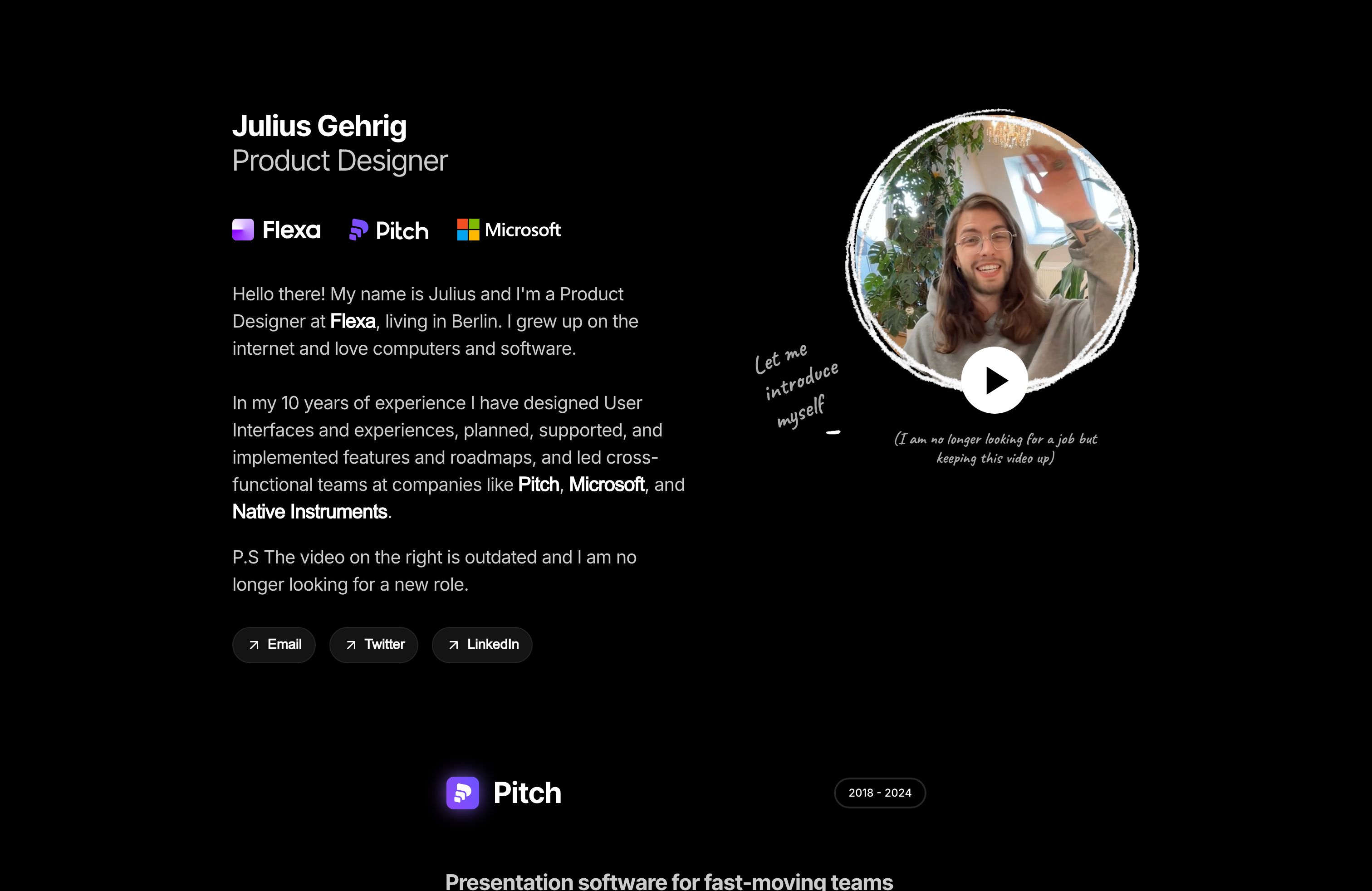 Screenshot of Julius Gehrig's portfolio