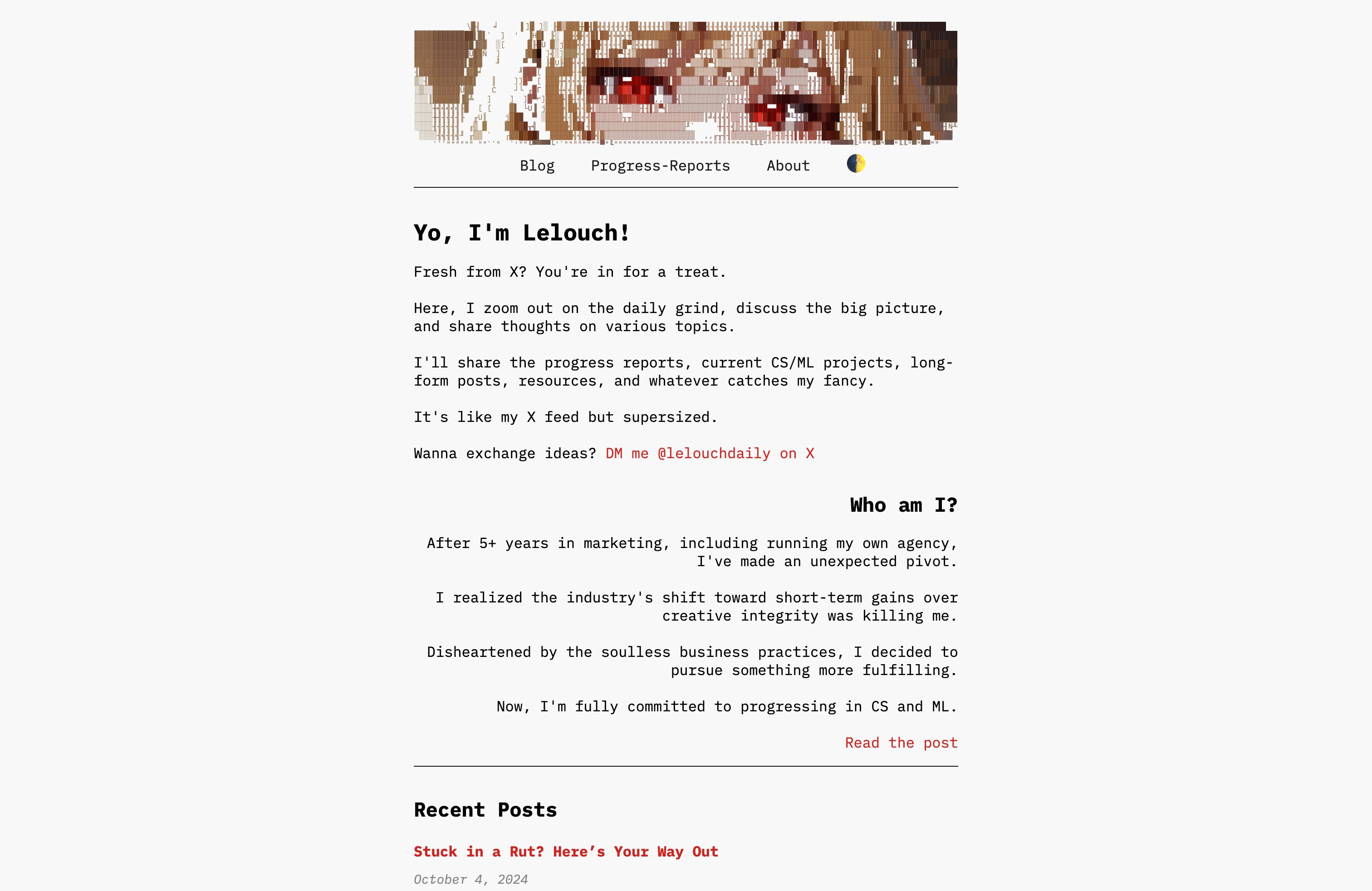 Screenshot of Lelouch's portfolio