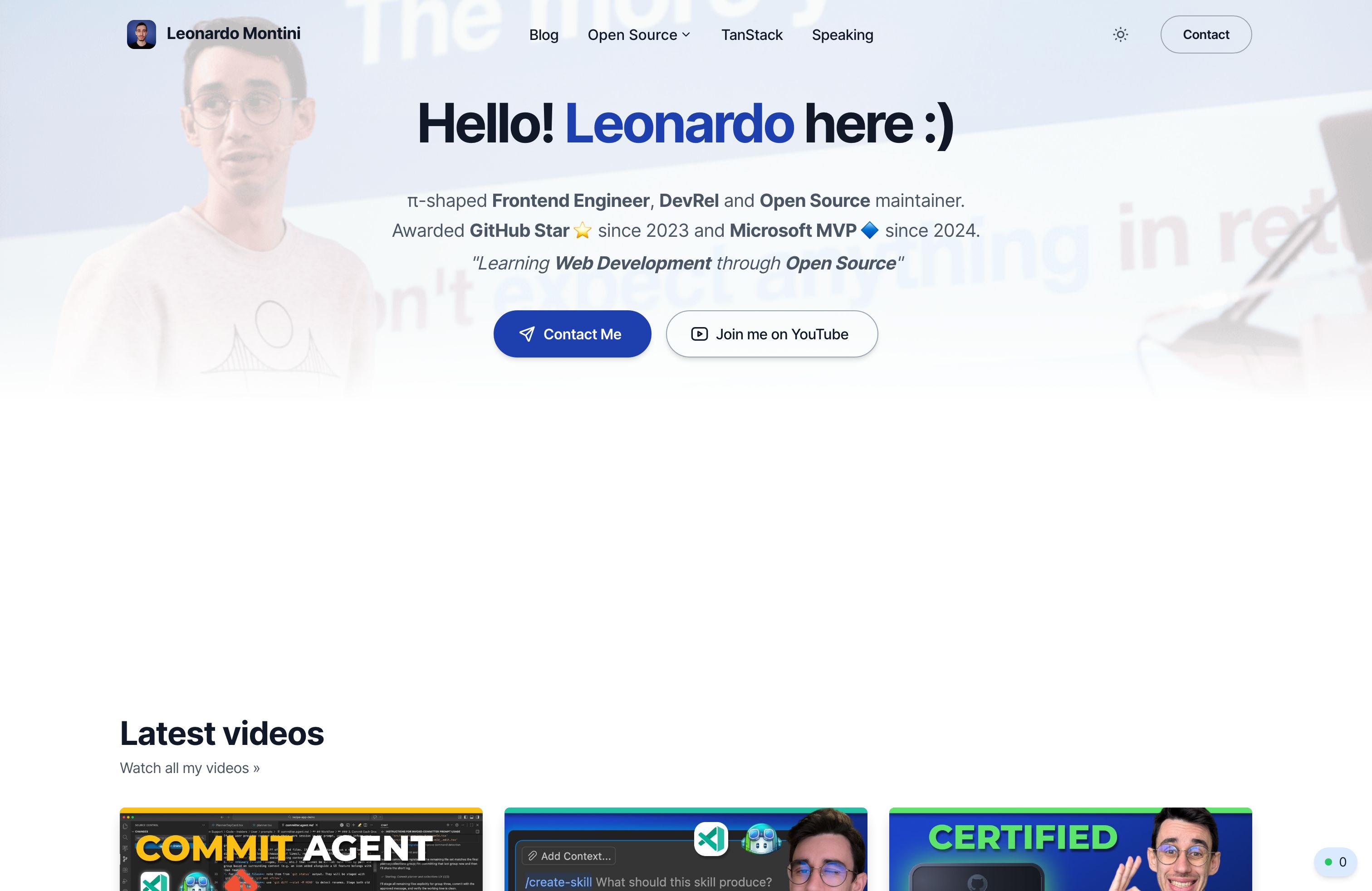 Screenshot of Leonardo Montini's portfolio