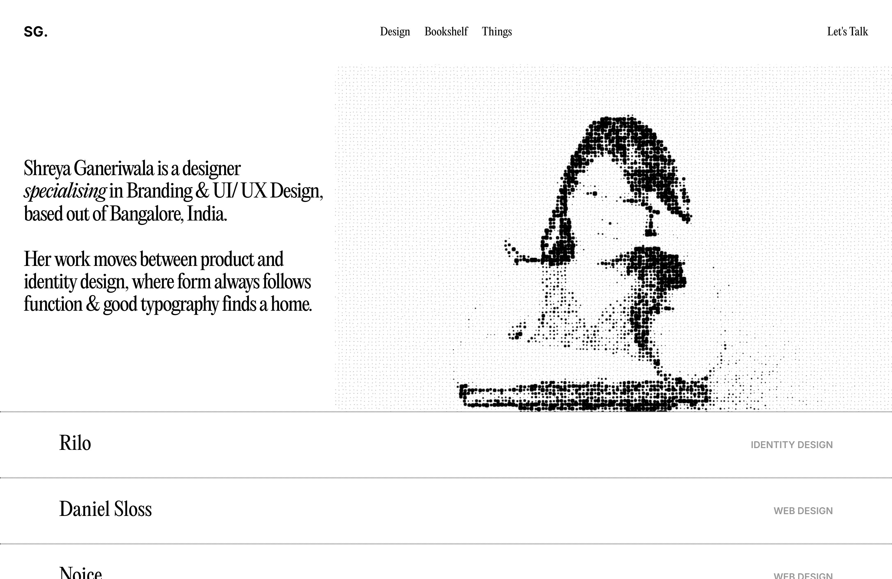 Screenshot of Shreya Ganeriwala's portfolio