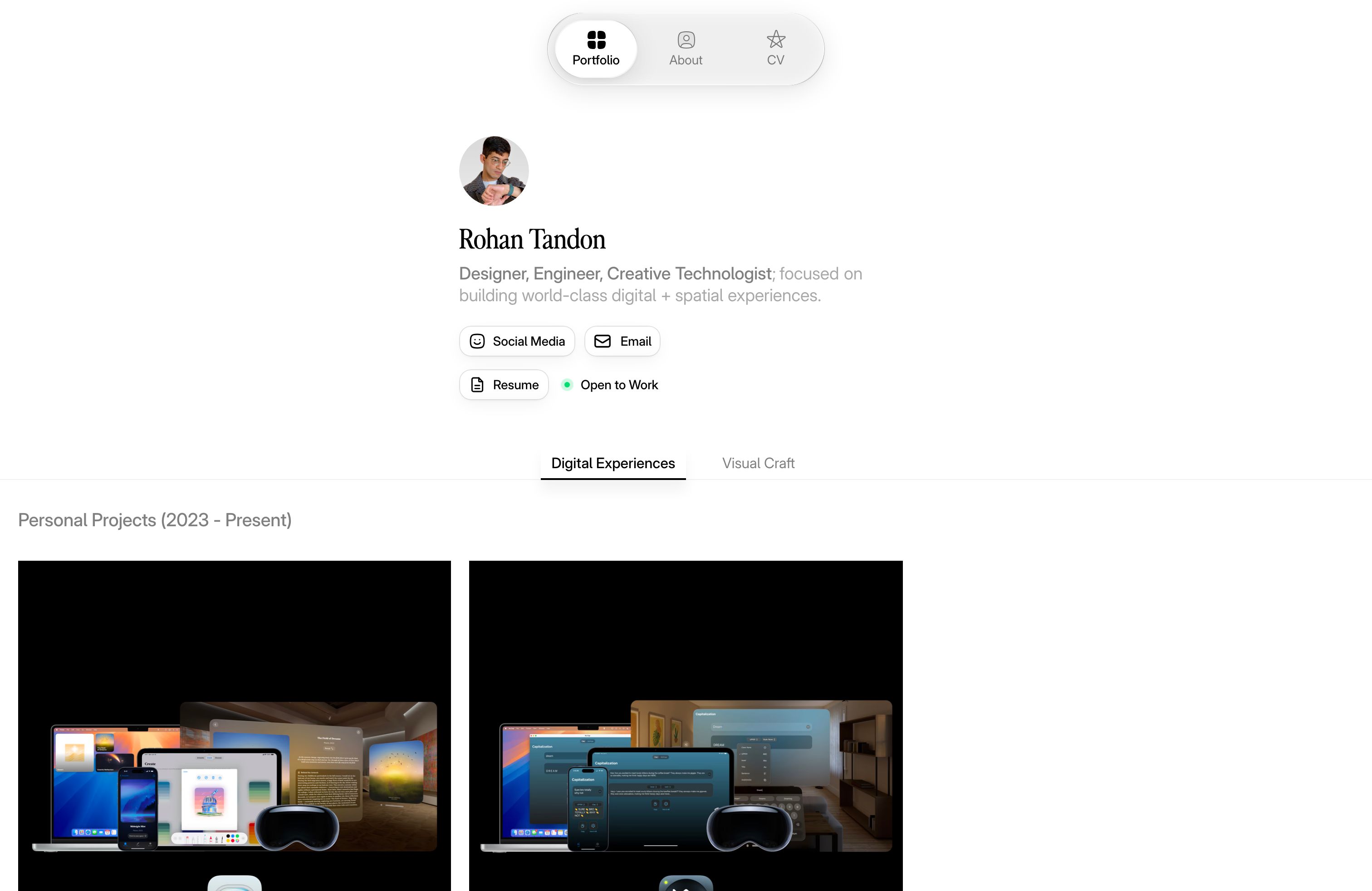 Screenshot of Tan Rohan's portfolio